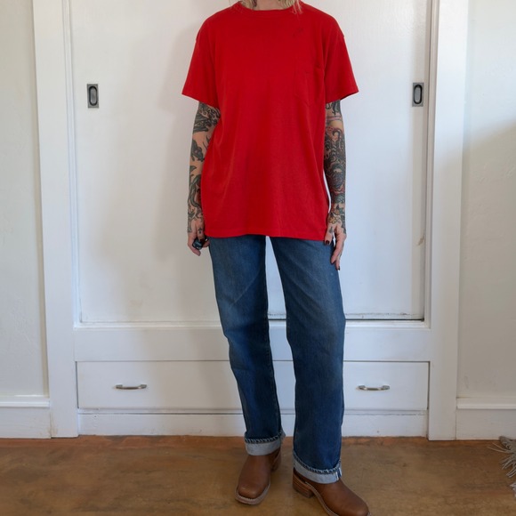 Prentiss Other - Vintage‎ Prentiss Red Pocket T-Shirt XL Made in USA Mounted Collar Cotton Blend